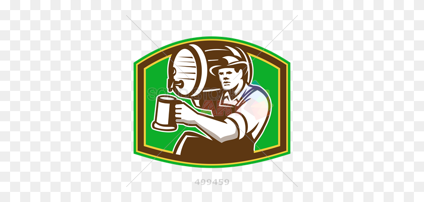 340x340 Иллюстрация Зеленого И Коричневого Логотипа С Мужчиной, Держащим Пиво - Пивной Бочонок Клипарт