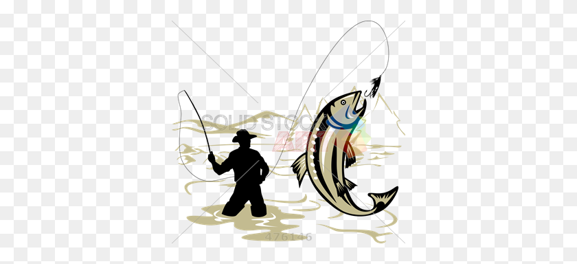 340x324 Stock De Ilustración De Dibujos Animados Retro De Representación De La Pesca Con Mosca - Pescador Con Mosca De Imágenes Prediseñadas