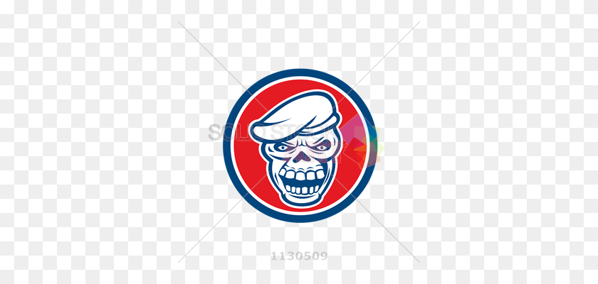 340x340 Stock Illustration Of Vector Frontal Blue White Skull Head Wearing - Red Square PNG