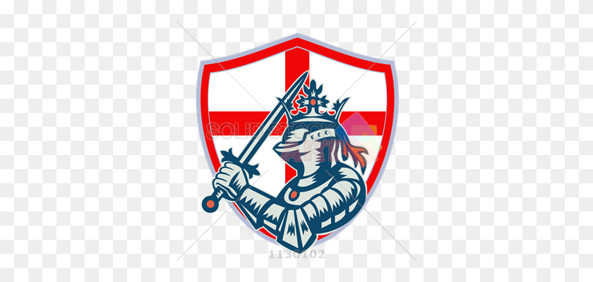 340x340 Stock Illustration Of Vector Grey Blue Knight Holding Sword Inside - England Flag PNG