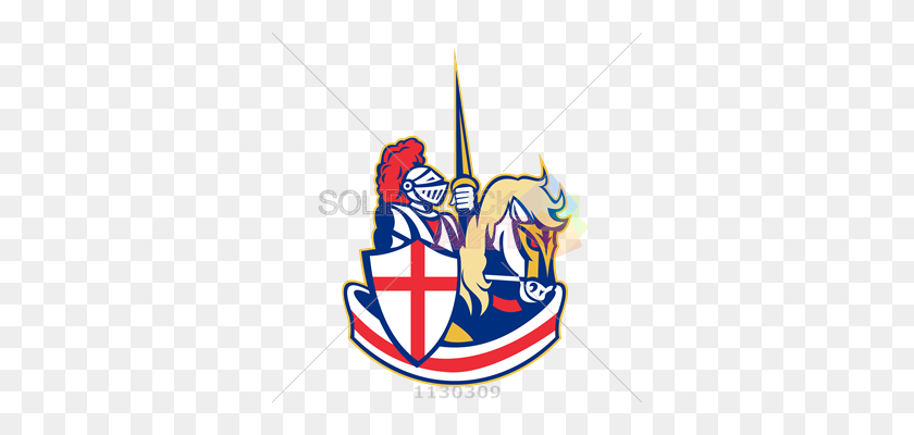 340x340 Stock Illustration Of Vector Knight With Sword Horse England Flag - Knight Shield Clipart