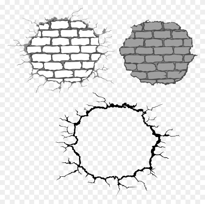 910x908 Stone Wall Brick Drawing Clip Art - Cracked Brick Wall Clipart