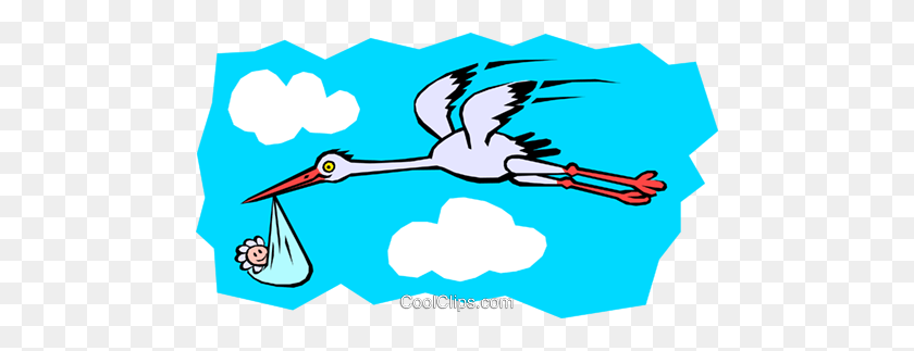 480x263 Stork Carrying Baby Royalty Free Vector Clip Art Illustration - Clipart Stork Carrying Baby