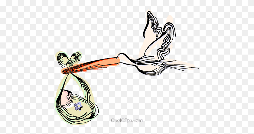 480x382 Stork Delivering A Baby Royalty Free Vector Clip Art Illustration - Stork And Baby Clipart