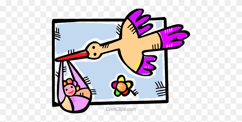 480x364 Stork Delivering A Baby Royalty Free Vector Clip Art Illustration - Stork Clipart