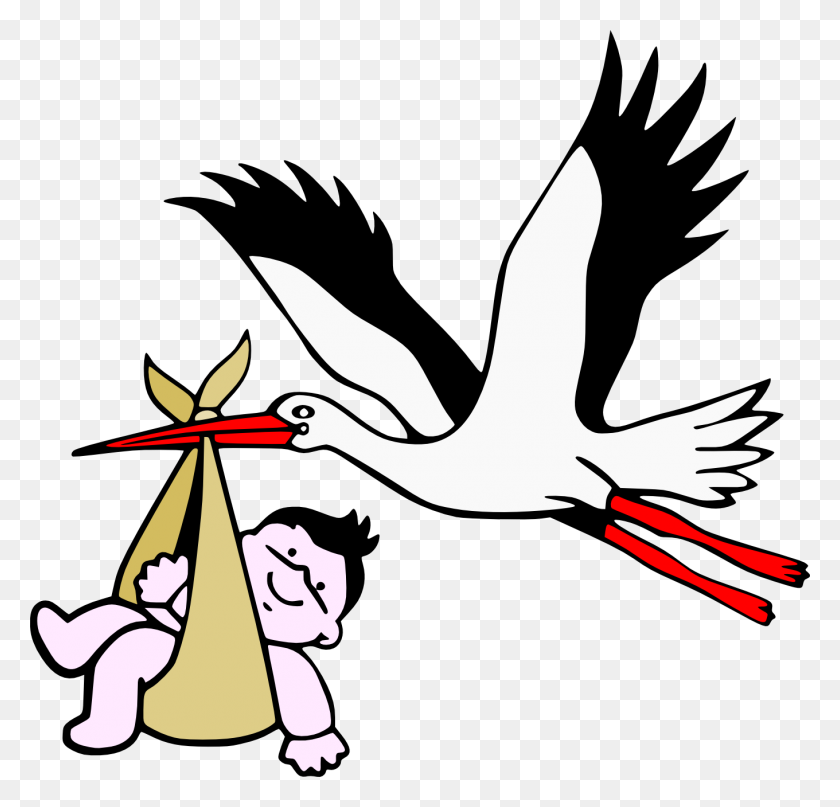 1360x1303 Stork With New Born Child - Stork PNG