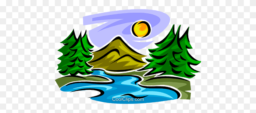 480x311 Stream And Mountains Royalty Free Vector Clip Art Illustration - Stream Clipart