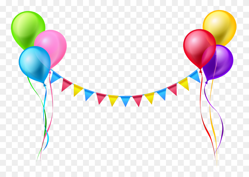 8000x5527 Streamer And Balloons Png Clip Art - Birthday Background PNG