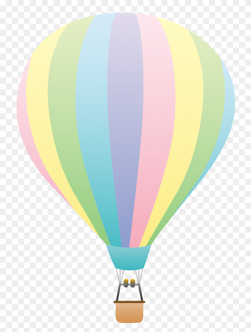 4114x5559 Striped Pastel Colored Hot Air Balloon - Pastel Rainbow Clipart