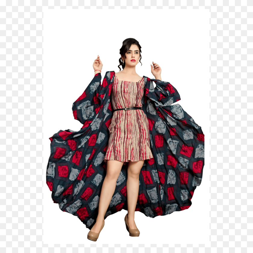 1000x1000 Vestido De Túnica A Rayas Con Encogimiento De Hombros Acampanado - Encogimiento De Hombros Png