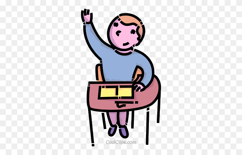 278x480 Student Raising His Hand In Class Royalty Free Vector Clip Art - School Classroom Clipart
