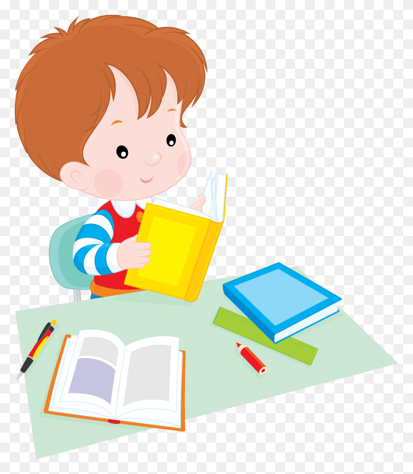 5906x6850 Student Reading Clipart Pineapple - Children Reading Clipart