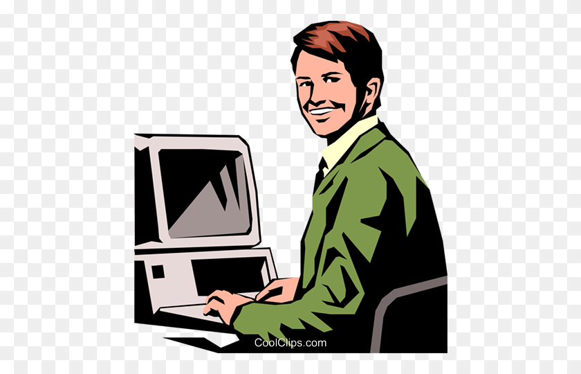 454x480 Student Working On Pc Royalty Free Vector Clip Art Illustration - Pc Clipart