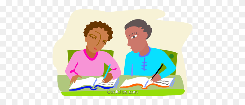 480x301 Students Comparing Their Notes Royalty Free Vector Clip Art - Students Sharing Clipart