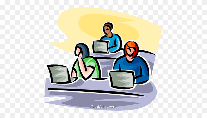480x420 Students Working On A Laptop Royalty Free Vector Clip Art - Student Working Clipart