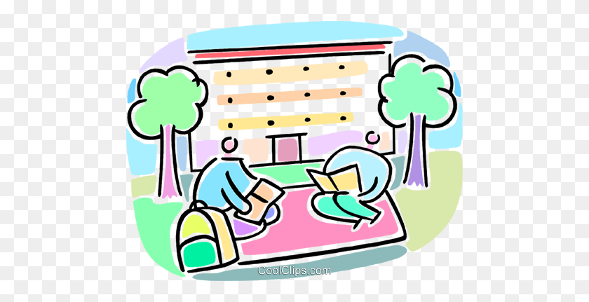 480x371 Students Working On The School Lawn Royalty Free Vector Clip Art - School Students Clipart