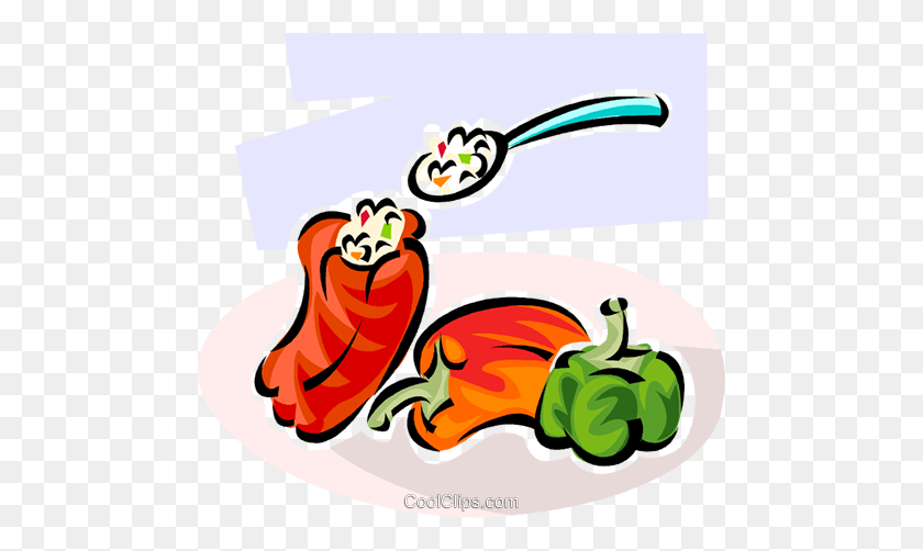480x442 Stuffed Peppers Royalty Free Vector Clip Art Illustration - Red Pepper Clipart