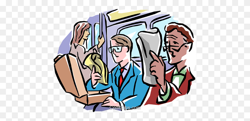 480x349 Subway Passengers Reading Newspaper Royalty Free Vector Clip Art - Reading Newspaper Clipart