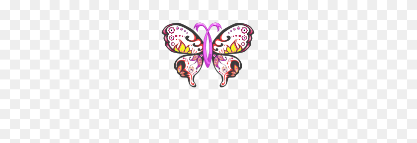 190x228 Sugar Skull Pink Ribbon Butterfly Breast Cancer - Breast Cancer Awareness Ribbon PNG
