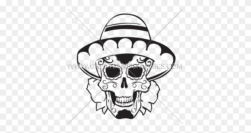 385x385 Sugar Skull Sombrero Ilustraciones Listas Para La Producción Para La Impresión De Camisetas - Imágenes Prediseñadas De Sombrero Mexicano