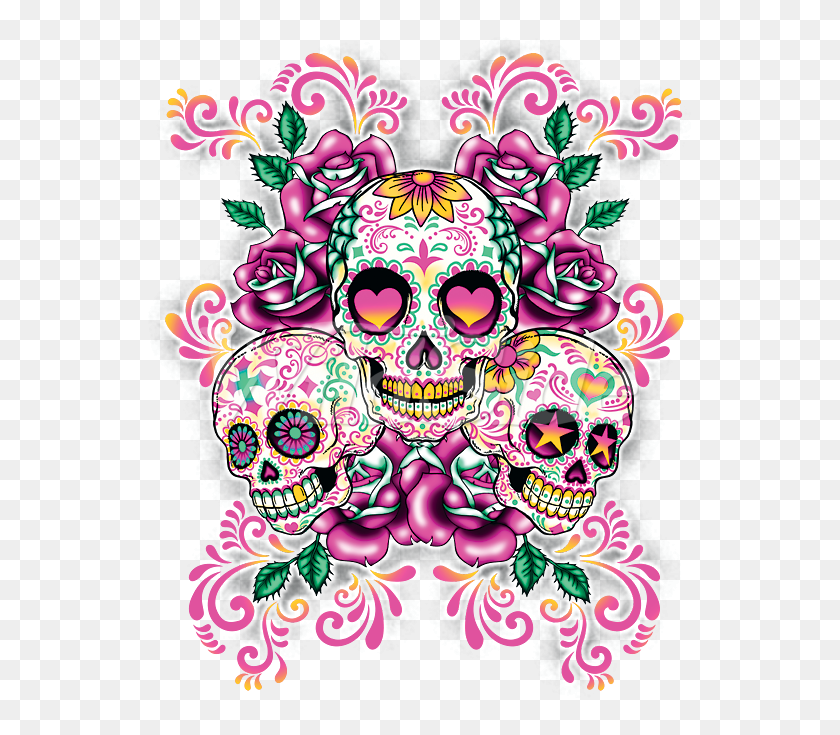 675x675 Sugar Skulls With Floral Background The Wild Side - Dia De Los Muertos Skull Clipart