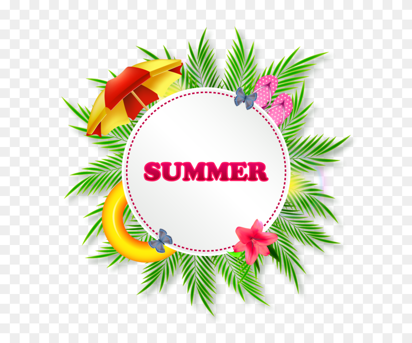 640x640 Summer Sticker Or Poster With Palm Leaves, Summer, Round, Sun Png - Palm PNG