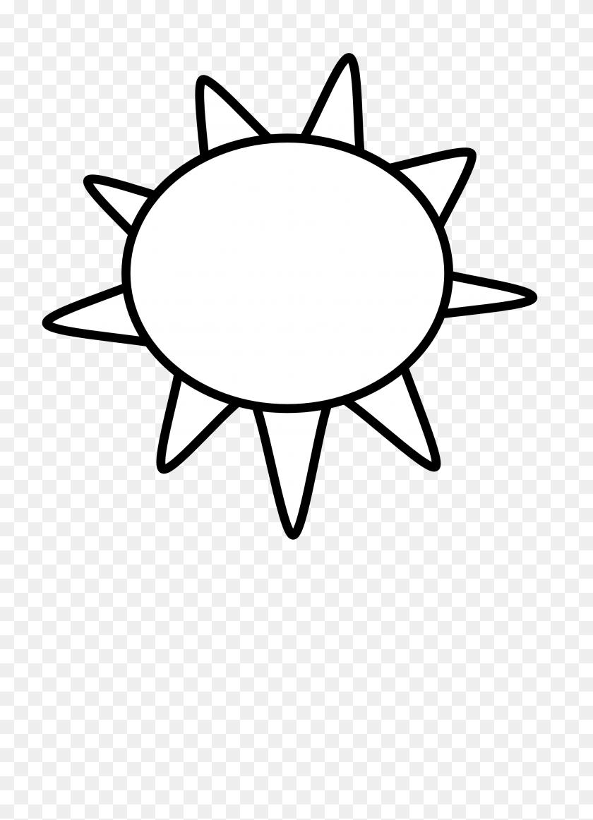 2555x3613 Sun Clip Art Black And White Outline Line Coloring Book Colouring - Coloring Clipart