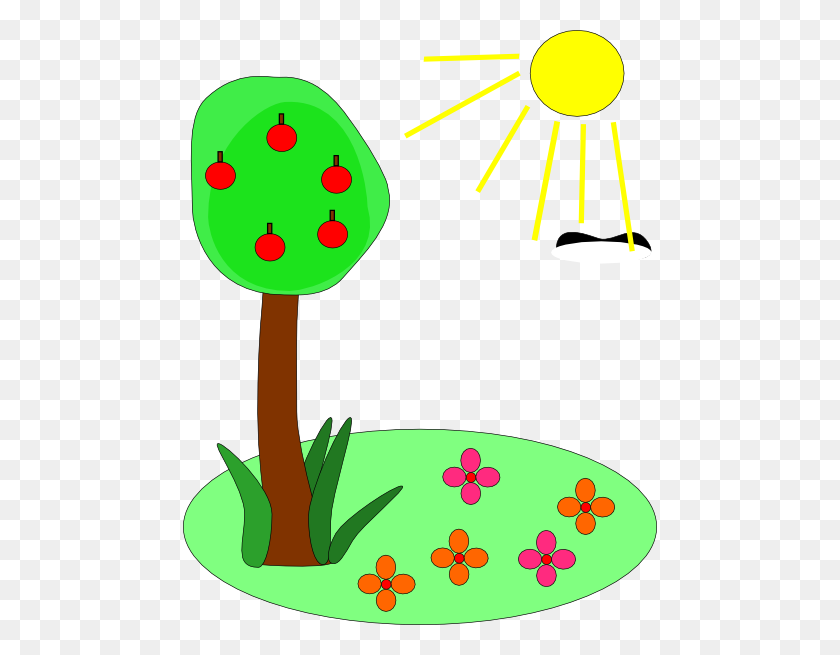 474x595 Солнце Дерево Цветы Картинки - Солнечная Граница Клипарт