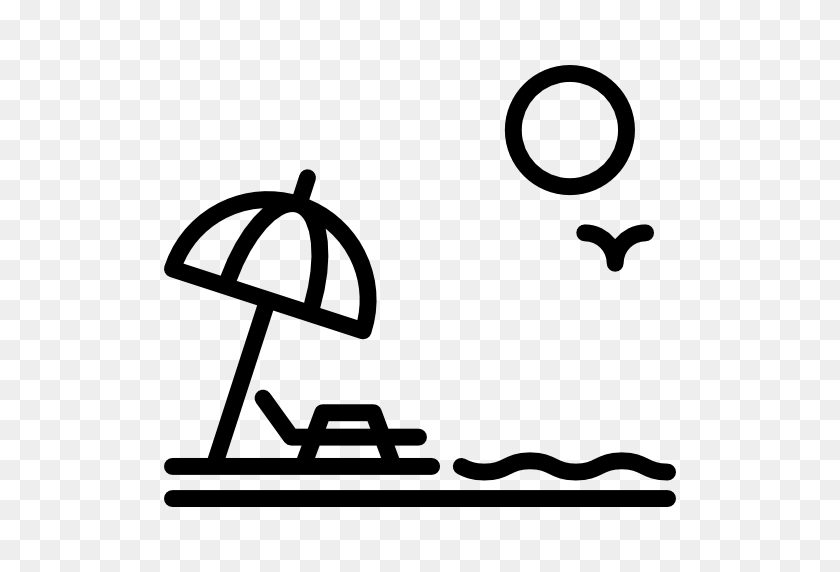 512x512 Sunbed, Holidays, Summer, Vacations, Beach, Sun Umbrella Icon - Beach Umbrella Clipart Black And White