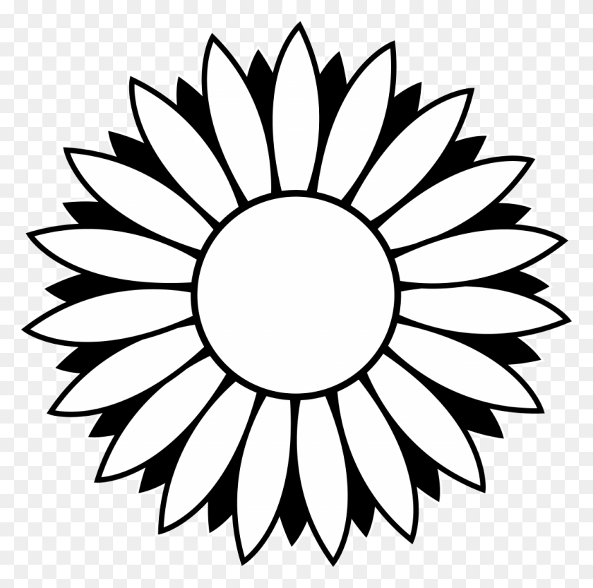 1024x1015 Sunflower Black And White Black And White Sunflower Clipart - Black And White Floral Clipart