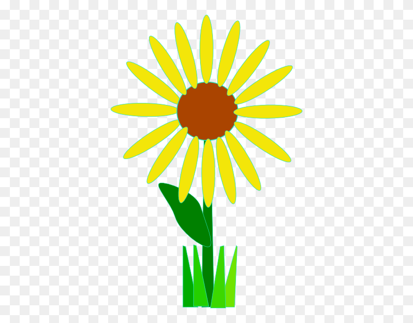 390x596 Sunflower With Grass Clip Art - Sunflower Clipart PNG