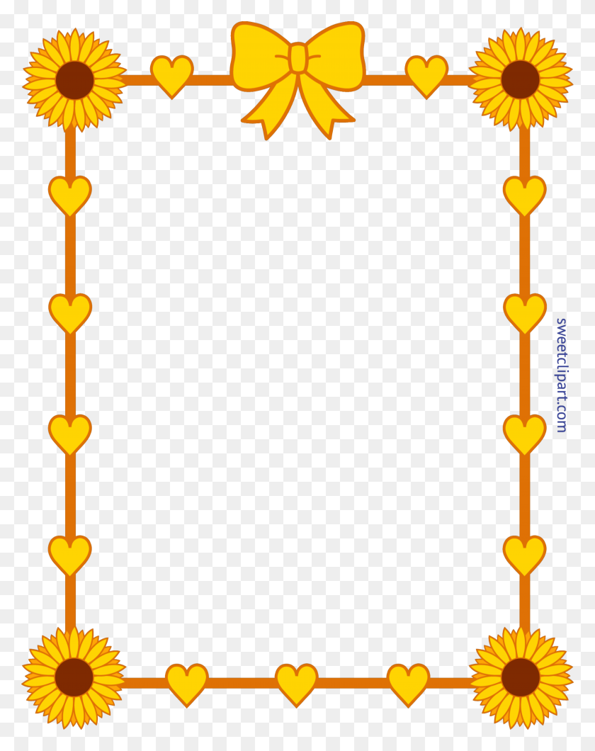 6671x8554 Sunflower Yellow Hearts Frame Border Clip Art - Picture Frame Clip Art Border