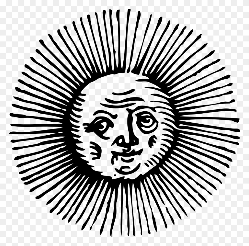 800x791 Солнечный День Картинки - Луна И Звезды Клипарт Черный И Белый