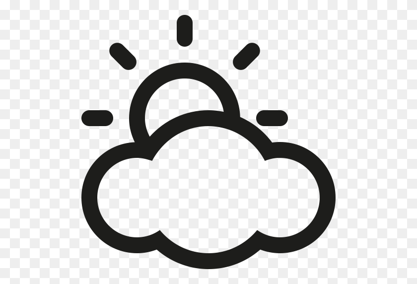 512x512 Sunny Weather Clip Art Black And White, Sun And Cloud Weather - Cloudy Weather Clipart