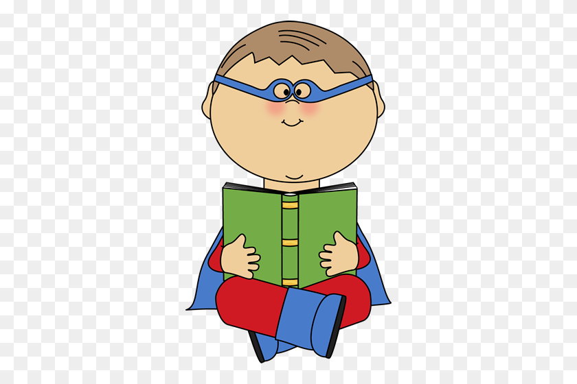 300x500 Superhero Clip Art - Kids Reading Books Clipart