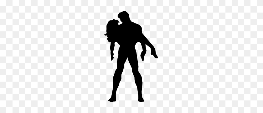 300x300 Superhero Saving Woman Sticker - Superhero Silhouette PNG