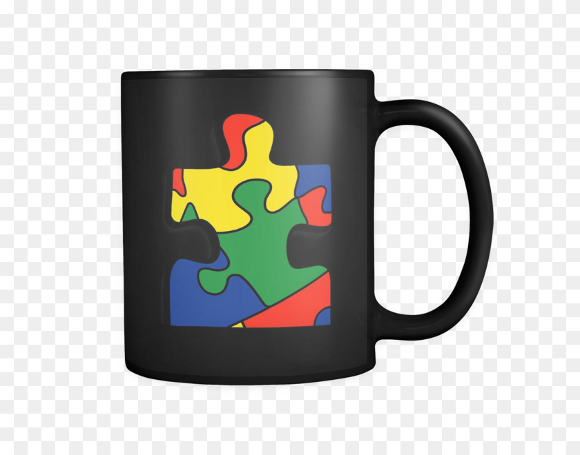 600x600 Support Autism With This Black Coffee Mug With A Single Puzzle - Autism Puzzle Piece PNG