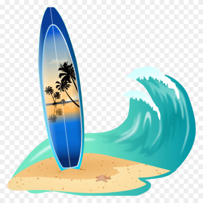 1024x1024 Surf Board Clip Art Surfboard And Wave Clip Art - Surfing Clipart