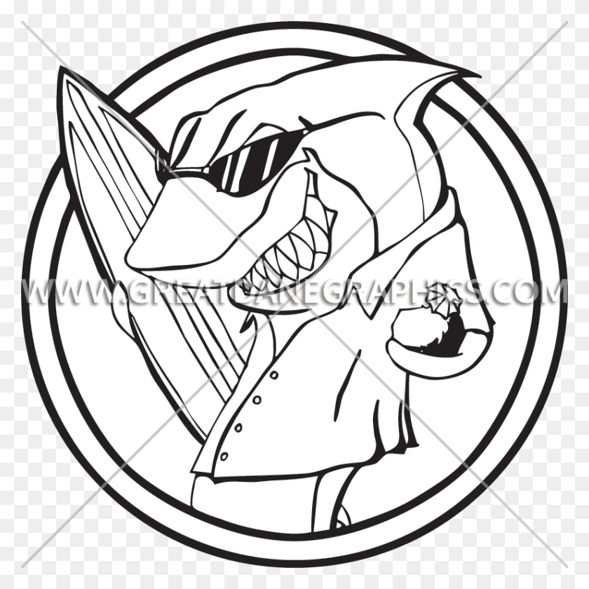 825x825 Surf Shark Production Ready Artwork For T Shirt Printing - Surfer Clipart Black And White