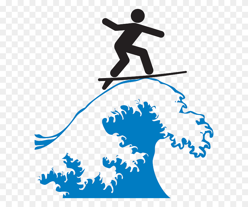 606x640 Surfboard Clipart Wave - Surfing Board Clipart
