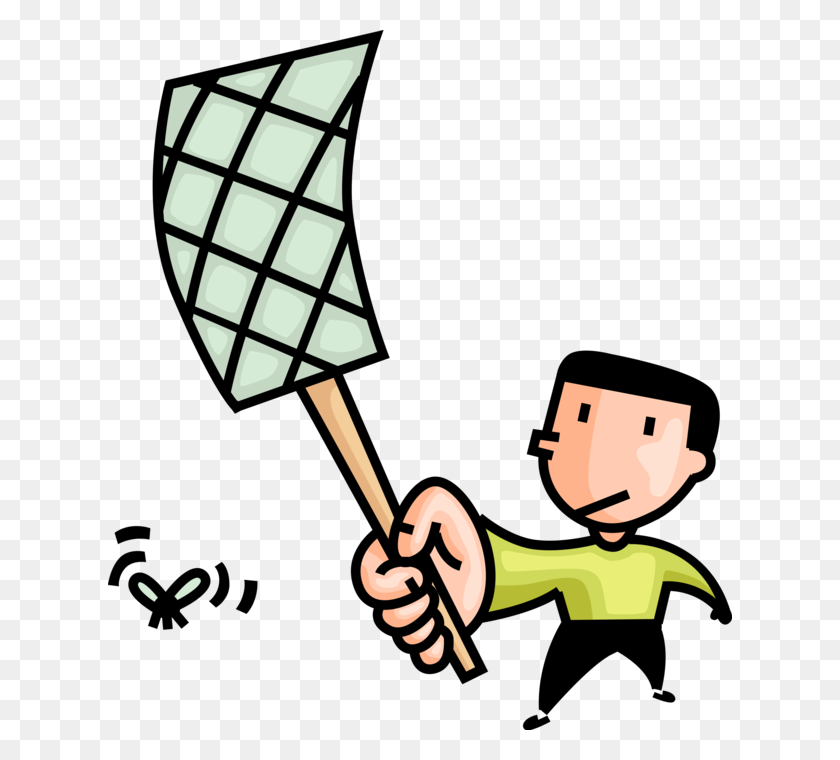 624x700 Swatting Flying Insect With Fly Swatter - Fly Swatter Clip Art
