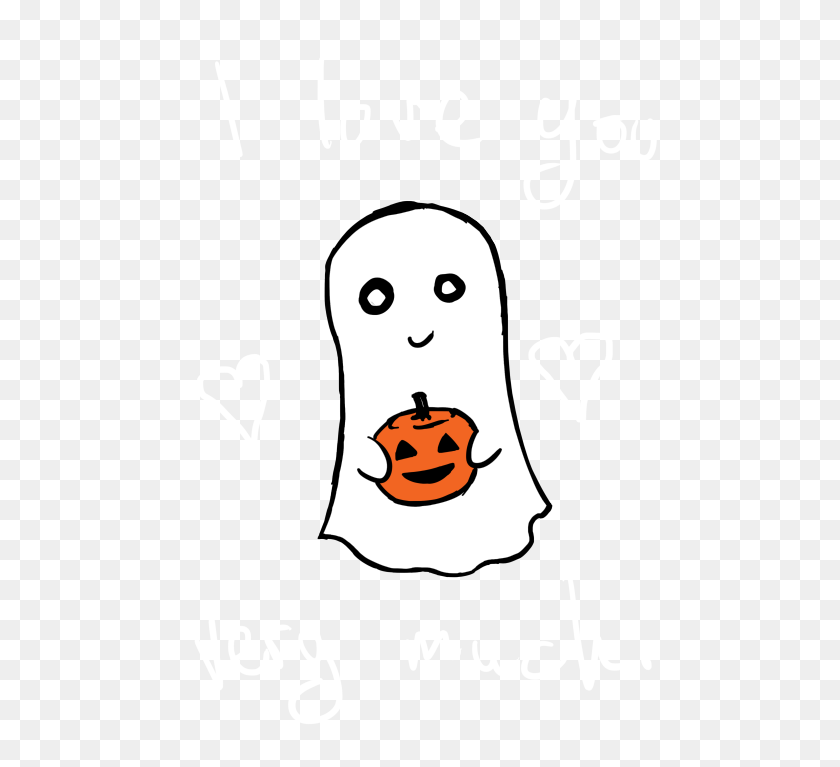 500x707 Sweet And Simple Ghost And Pumpkin Illustration - Cute Ghost PNG