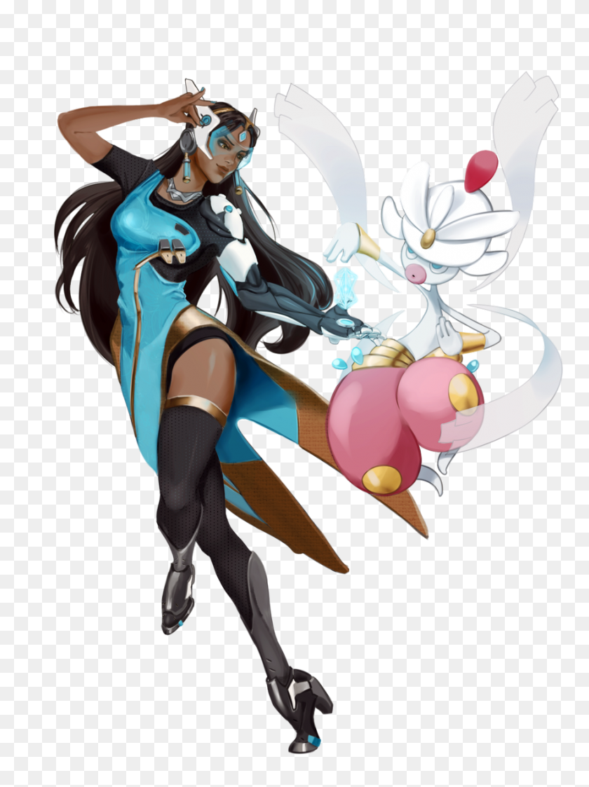 880x1200 Symmetra And Medichamp From Pokemon Overwatch - Symmetra PNG