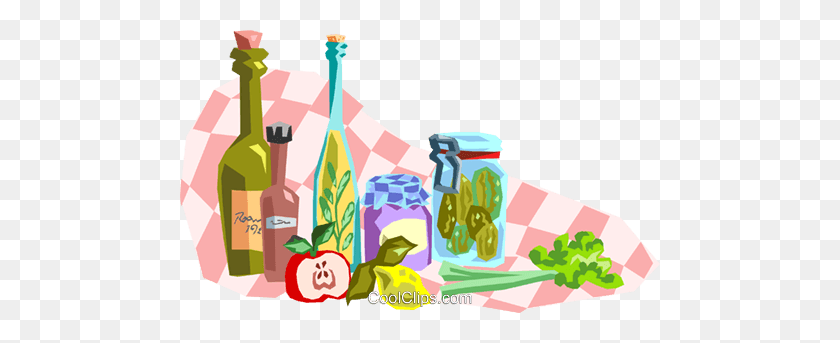 480x283 Table Top With Various Foods Royalty Free Vector Clip Art - Dill Pickle Clipart