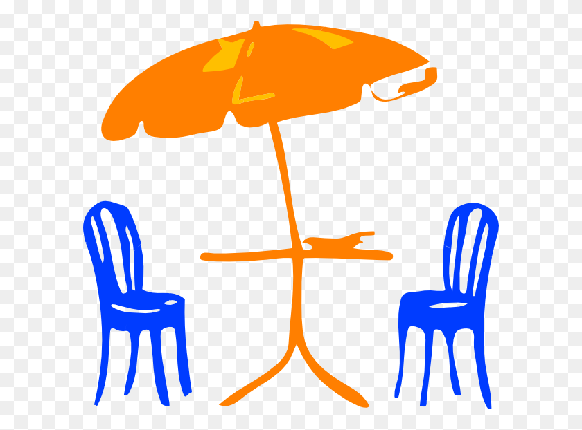 600x562 Table With Umbrella And Chairs Clip Art - Table And Chair Clipart