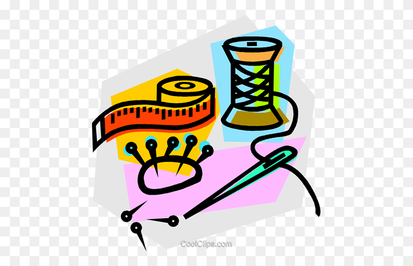 465x480 Tape Measure, Pins, Needle And Thread Royalty Free Vector Clip Art - Needle Thread Clipart