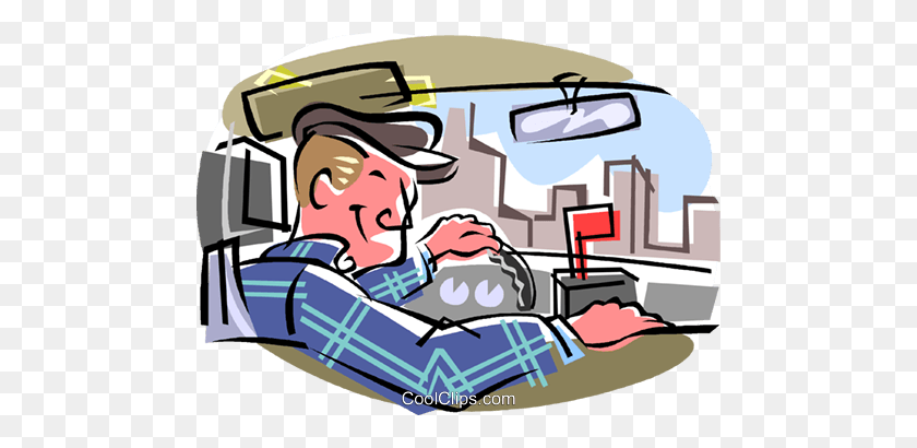 480x350 Taxi Driver, Cabbie Royalty Free Vector Clipart Illustration - Taxi Driver Clipart