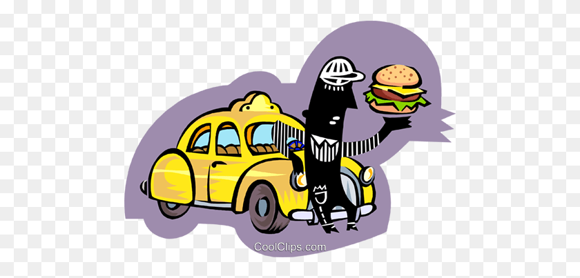 480x343 Taxi Driver Taking Lunch Break Royalty Free Vector Clip Art - Taxi Clipart