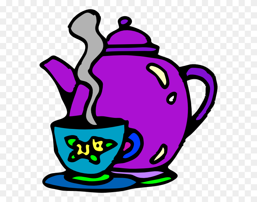 582x598 Tea Kettle And Cup Clip Art Free Vector - Tea Kettle Clipart