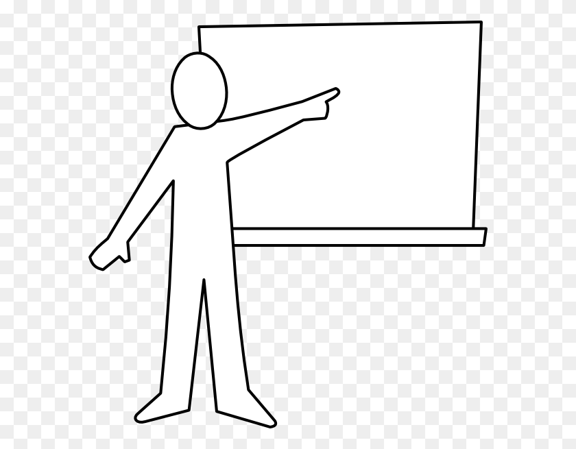 582x595 Teacher Pointing At Board Outline Clip Art - Teacher Pointing Clipart